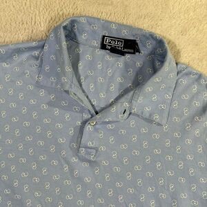 Ralph Lauren Golf Polo Blue Shirt All Over Print S/S Mens Medium Lightweight EUC
